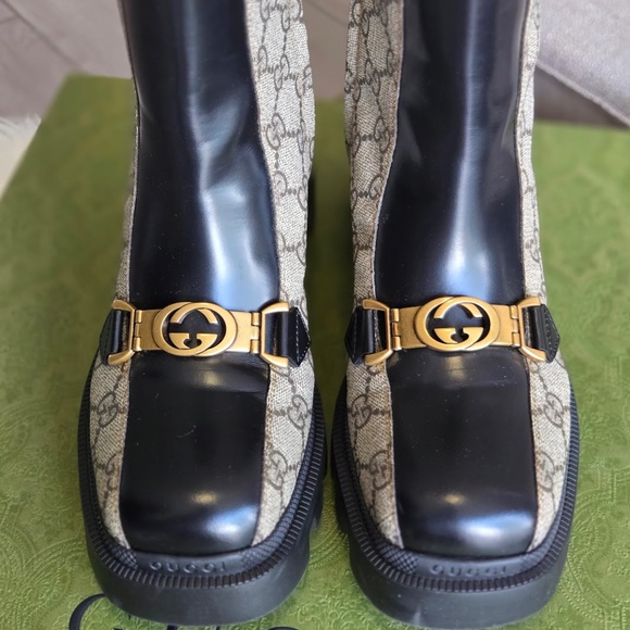 Gucci GG Supreme Monogram Magnum Calfskin Interlocking G Ankle Boots - Picture 6 of 7